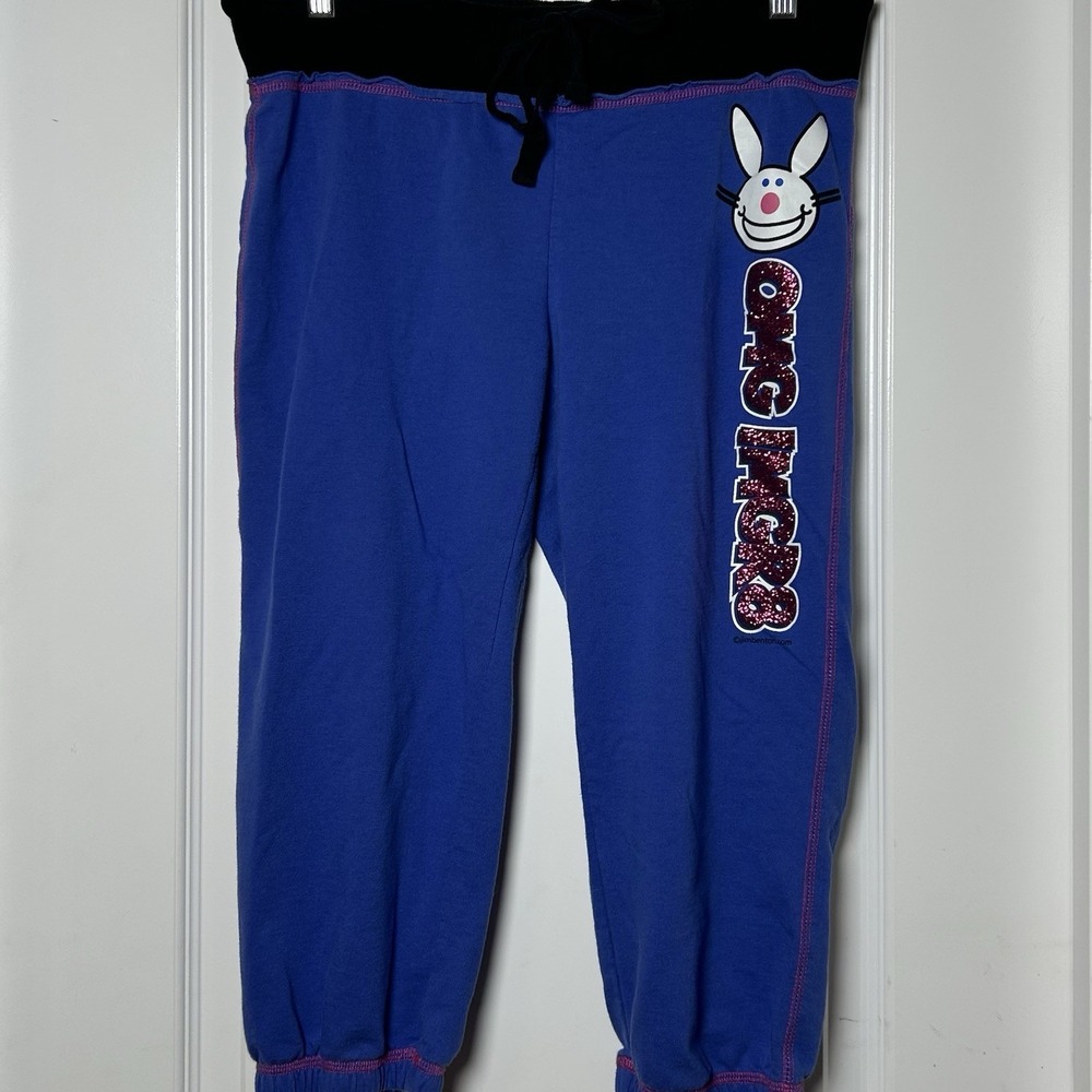 It's Happy Bunny Girls' Vintage Y2K Blue Glitter Graphic Print Jogger Sweatpants